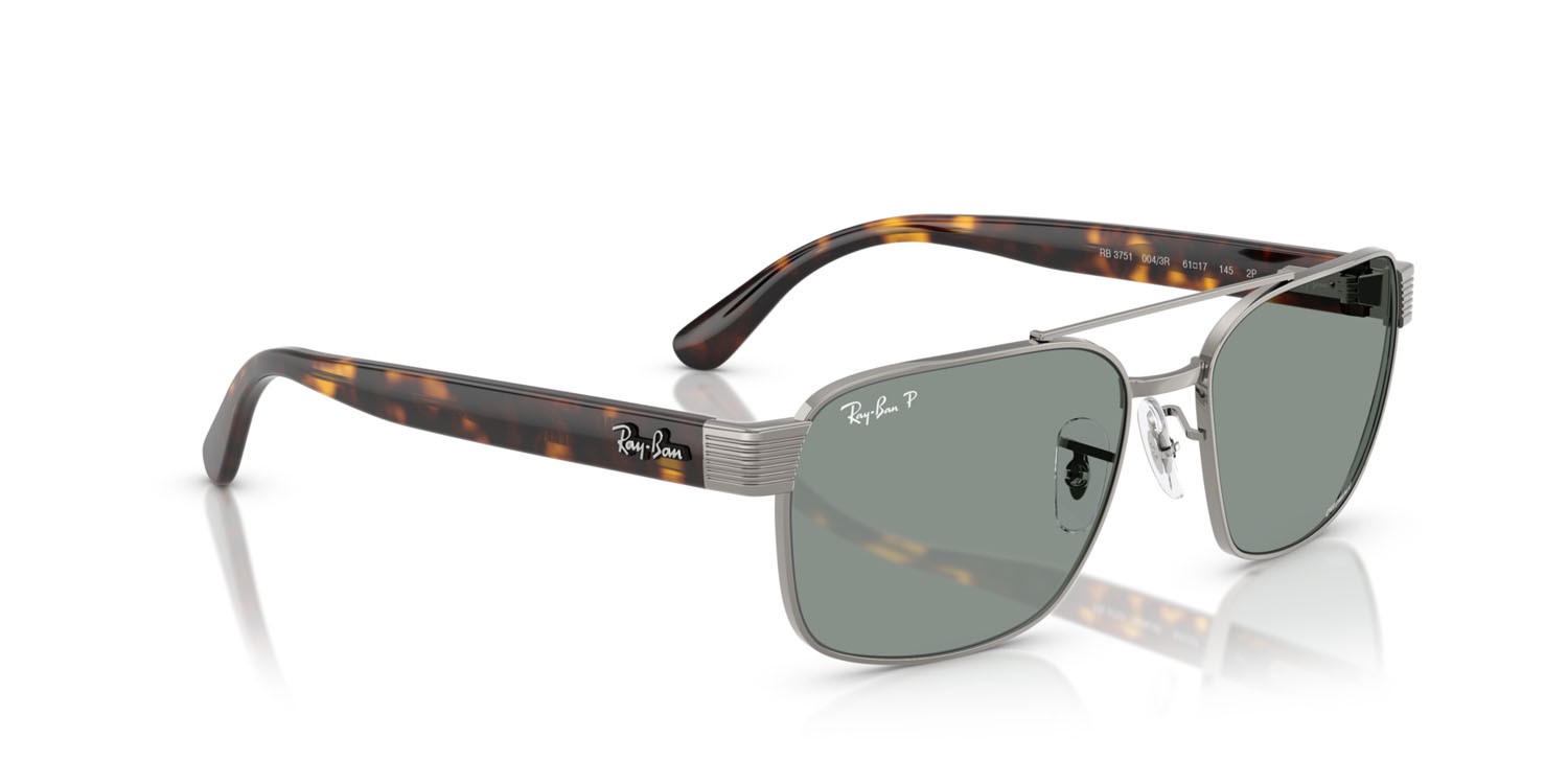Occhiali da sole Ray-Ban RB 3751CH (004/3R) colore gunmetal forma quadrato lenti polarized azzurro