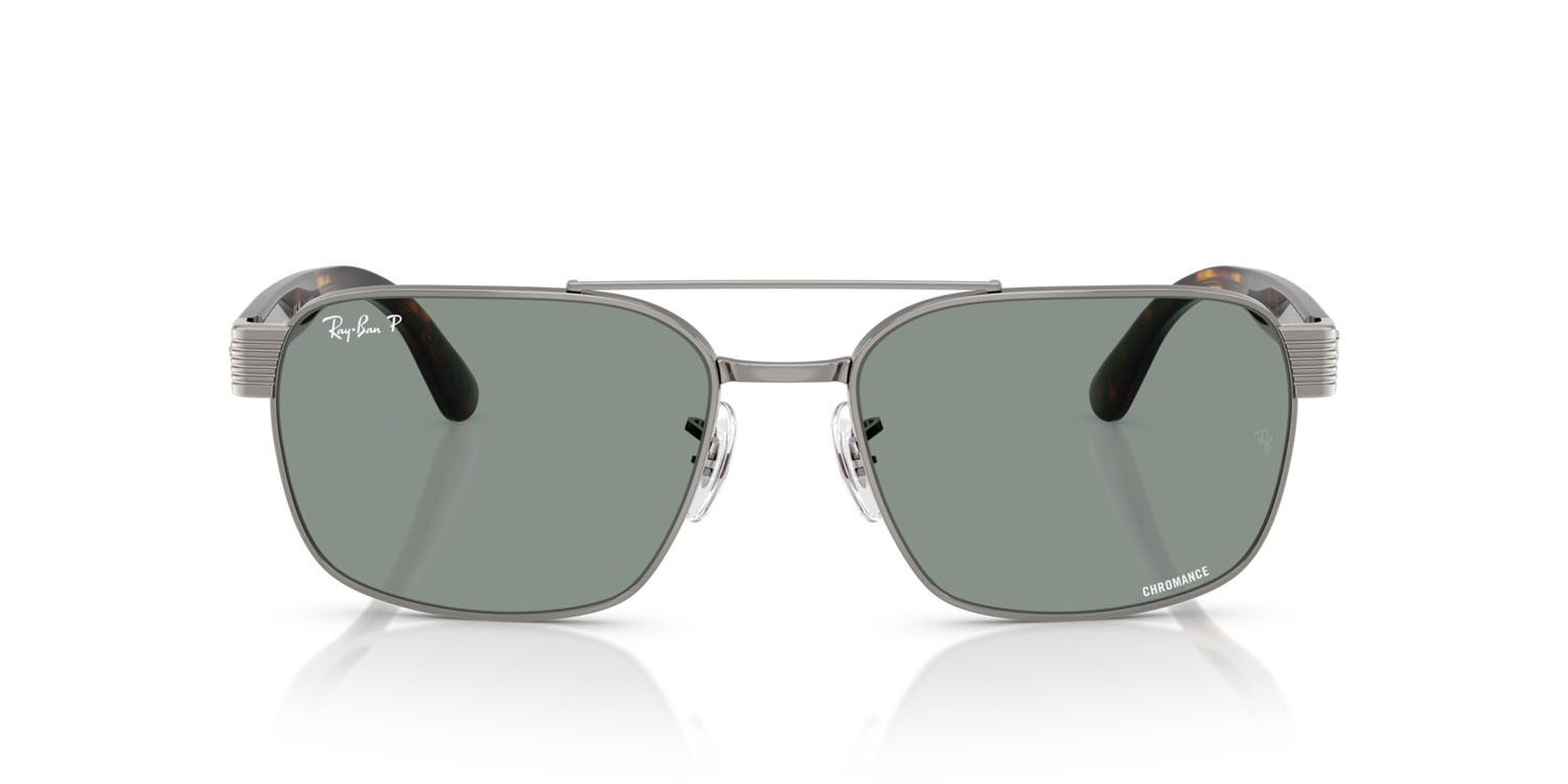 Occhiali da sole Ray-Ban RB 3751CH (004/3R) colore gunmetal forma quadrato lenti polarized azzurro