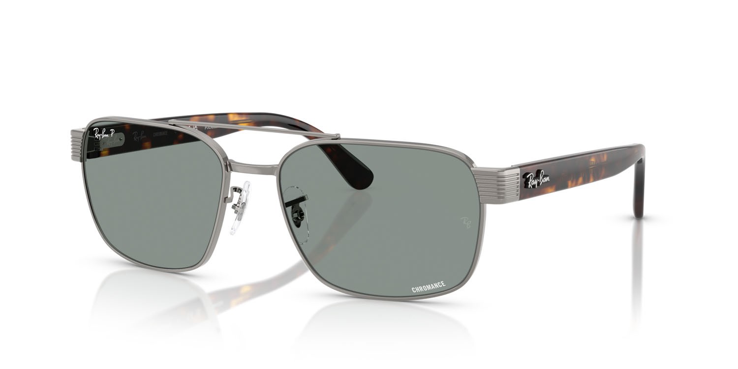 Occhiali da sole Ray-Ban RB 3751CH (004/3R) colore gunmetal forma quadrato lenti polarized azzurro