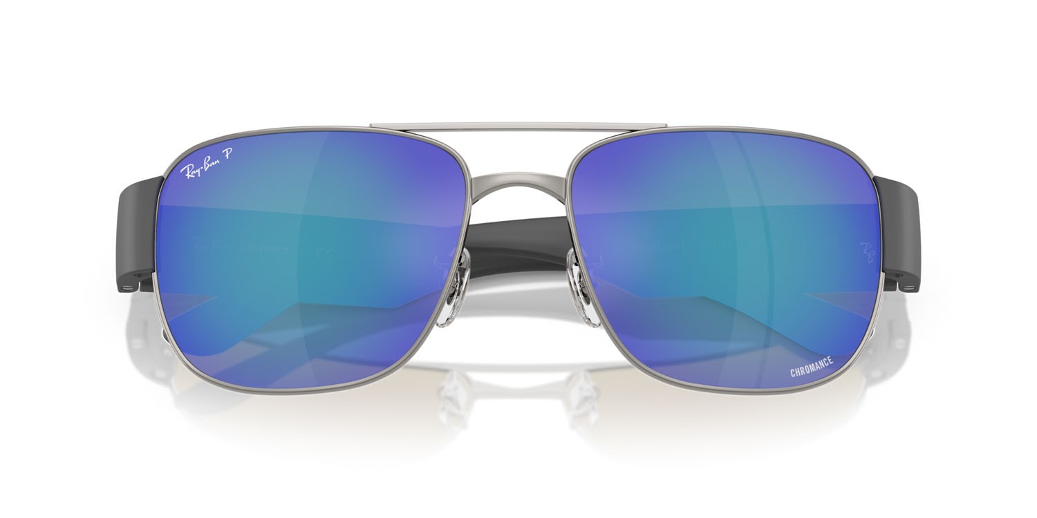 Sonnenbrillen Ray-Ban RB 3756CH (004/4L) farbe gunmetal form quadratisch gläser polarizzata grigio specchiato blu