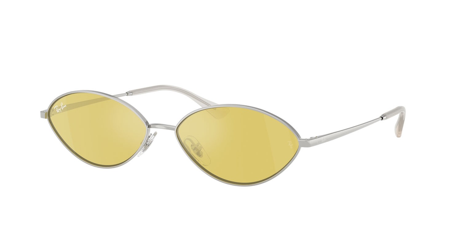 Sonnenbrillen Ray-Ban Kai RB 3757 (003/6D) farbe argento form oval gläser giallo a specchio/flash oro