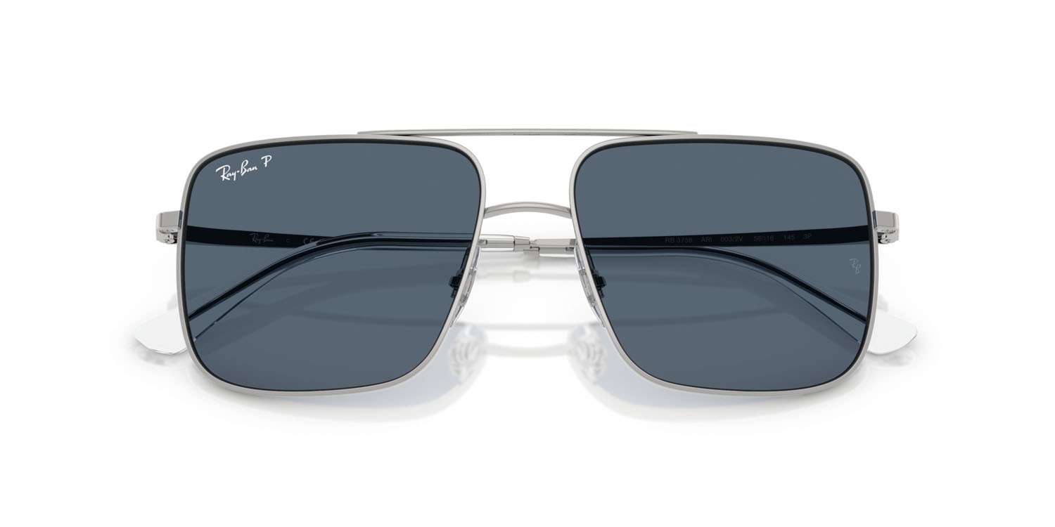 Sonnenbrillen Ray-Ban Ari RB 3758 (003/2V) farbe argento form quadratisch gläser polar blu