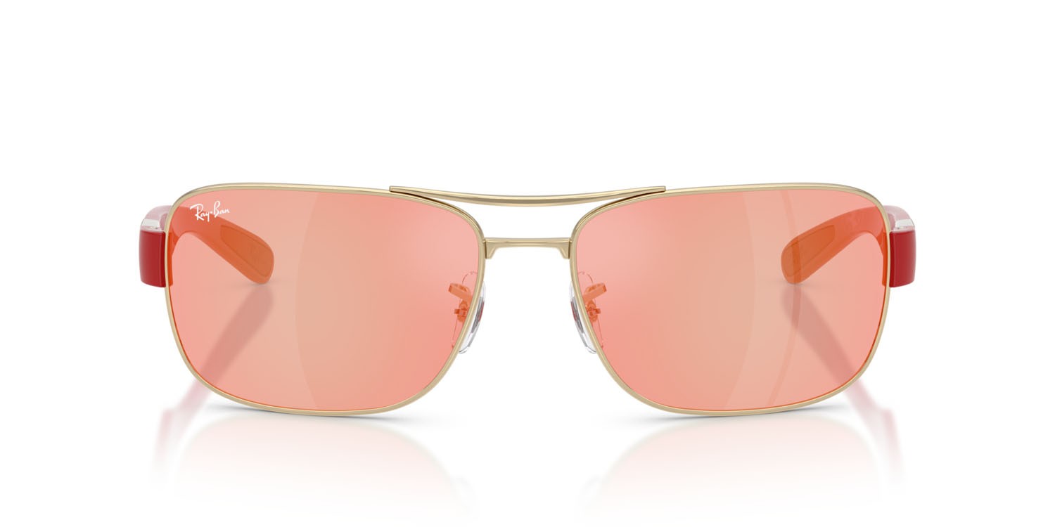 Sonnenbrillen Ray-Ban Scuderia Ferrari RB 3763M (F1216Q) farbe argento form quadratisch gläser marrone specchiata rosso/giallo