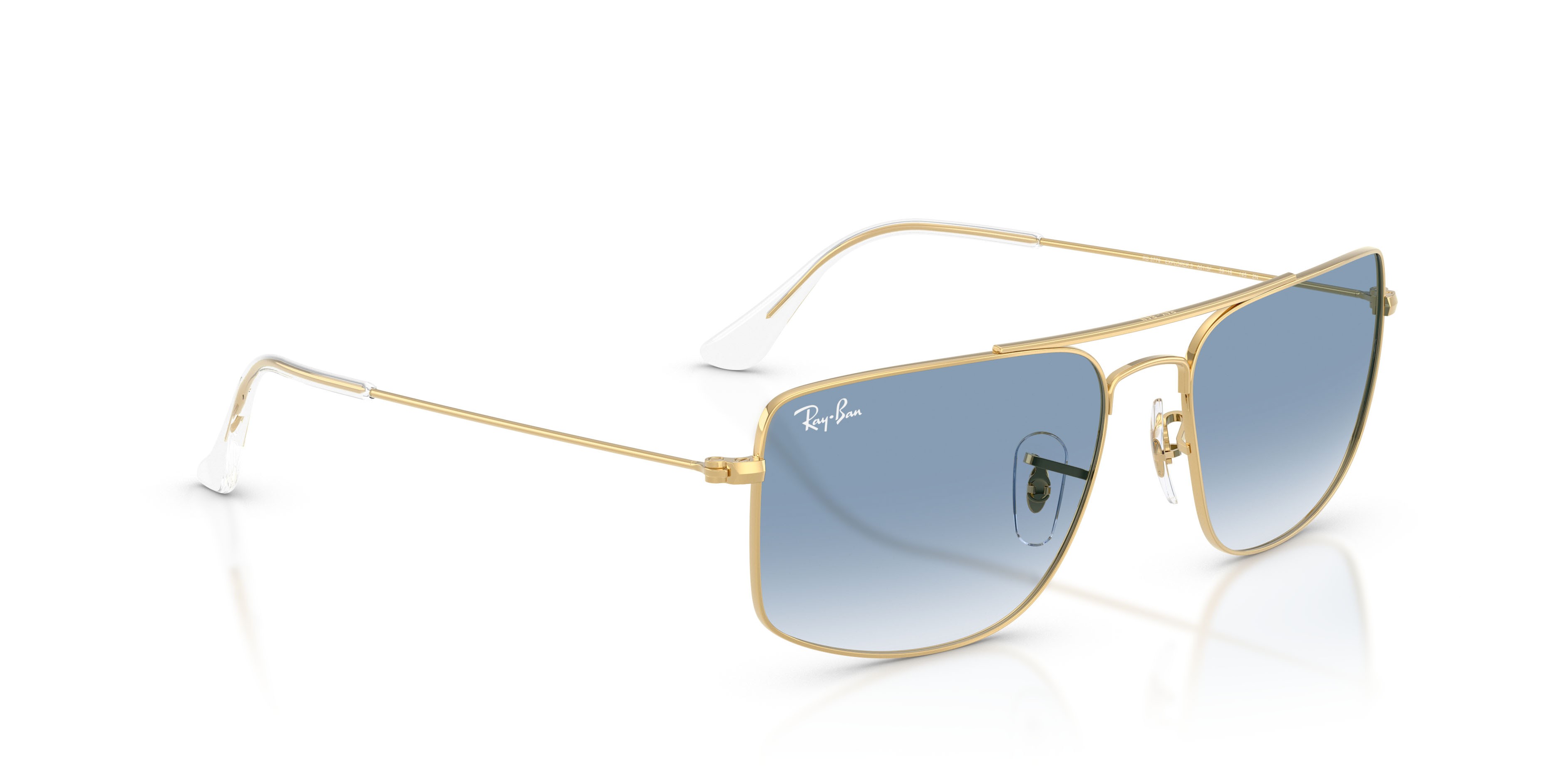 Sonnenbrillen Ray-Ban Explorer III RB 3779 (001/3F) farbe oro arista form quadratisch gläser trasparente sfumato blu