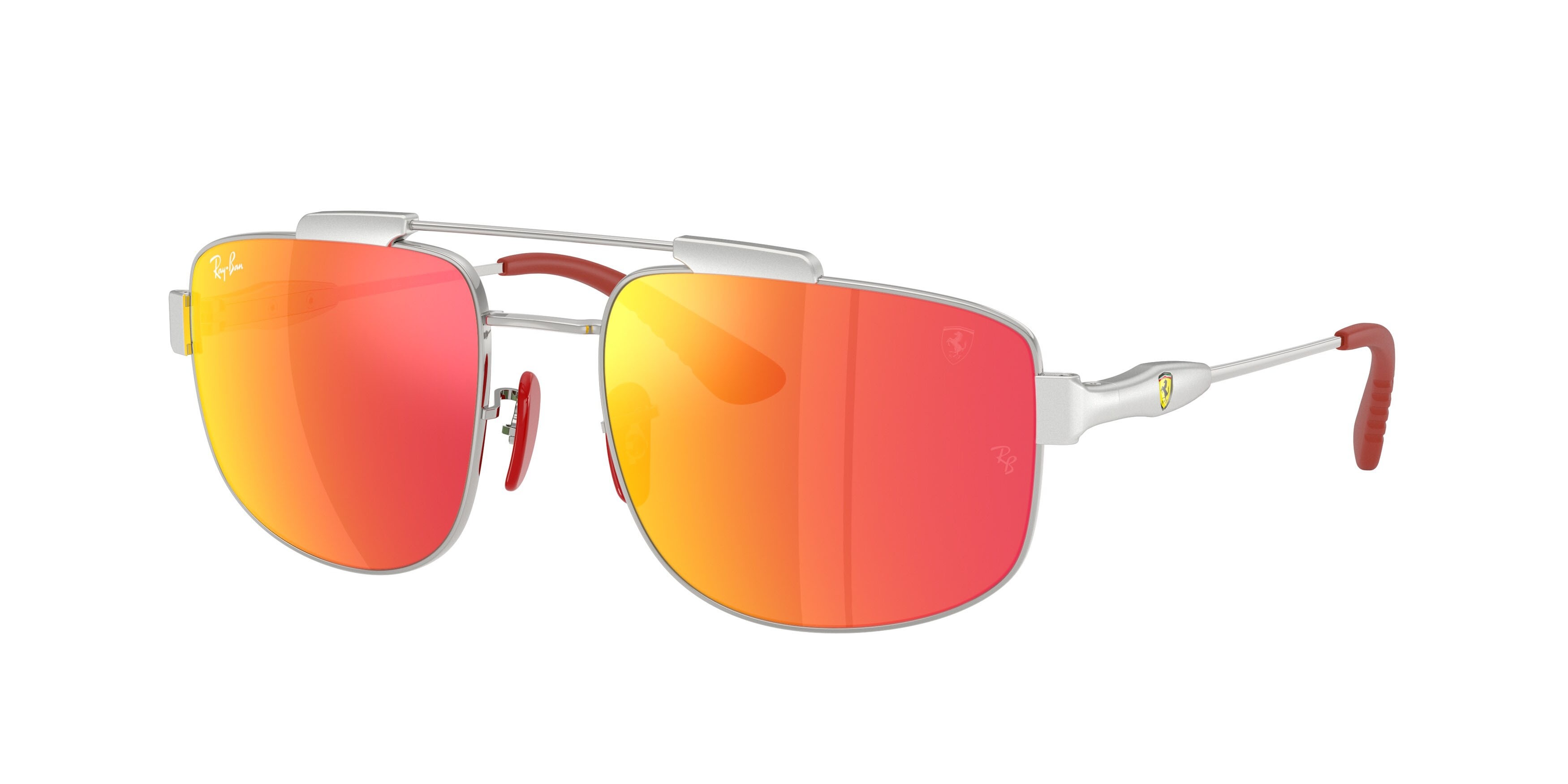 Sonnenbrillen Ray-Ban Scuderia Ferrari RB 3789M (F0071D) farbe argento form quadratisch gläser rosso grigio a specchio