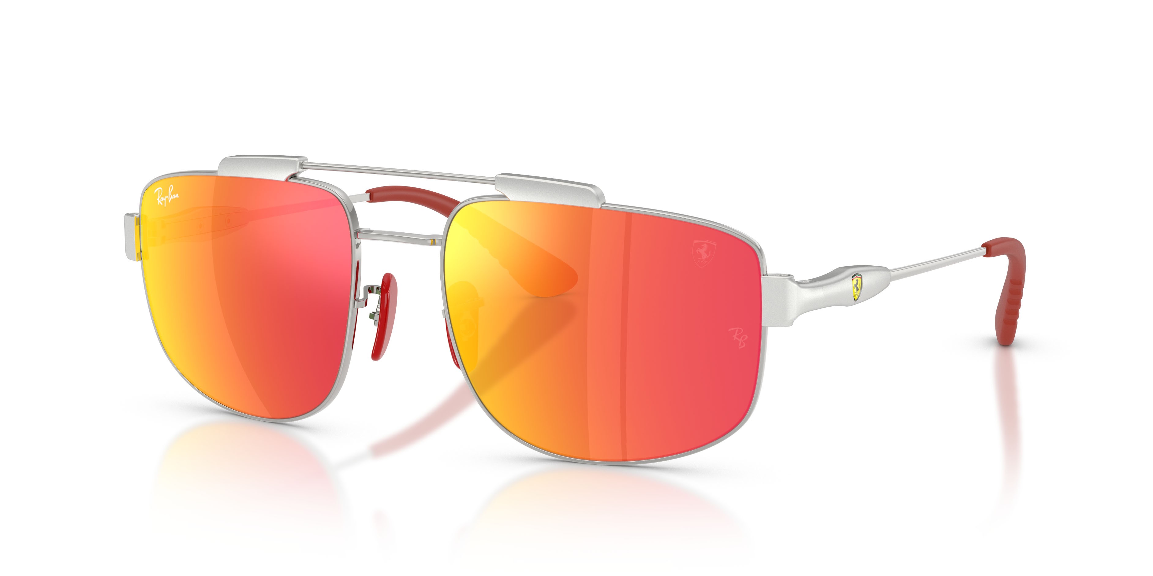 Sonnenbrillen Ray-Ban Scuderia Ferrari RB 3789M (F0071D) farbe argento form quadratisch gläser rosso grigio a specchio