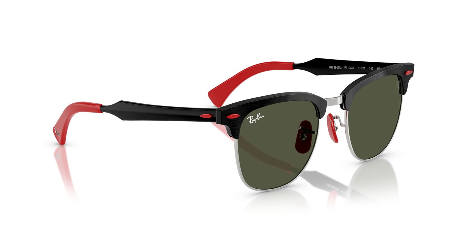 Sonnenbrillen Ray-Ban Scuderia Ferrari RB 3807M (F11031) farbe nero spazzolato su argento form quadratisch gläser g-15 verde