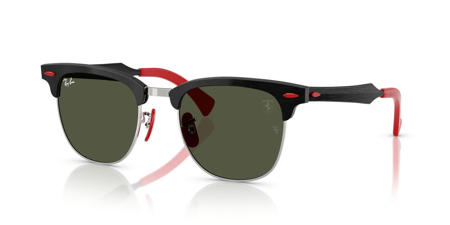 Sonnenbrillen Ray-Ban Scuderia Ferrari RB 3807M (F11031) farbe nero spazzolato su argento form quadratisch gläser g-15 verde
