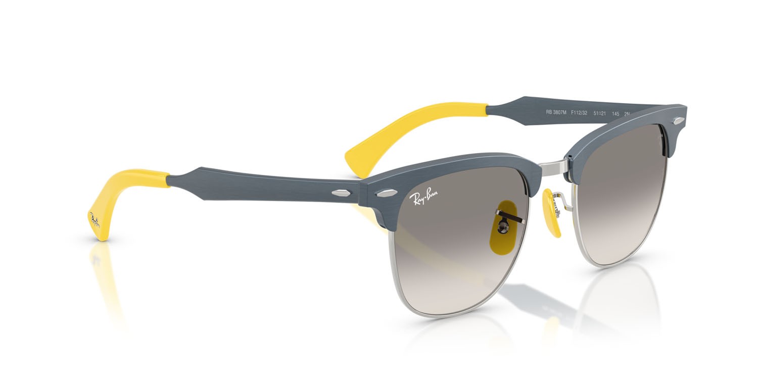 Sunglasses Ray-Ban Scuderia Ferrari RB 3807M (F11232) color blu spazzolato su argento shape square lenses trasparente sfumato grigio