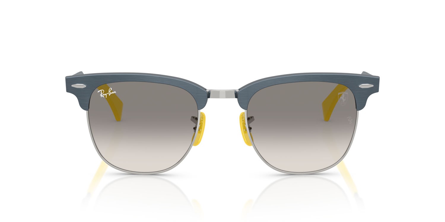 Sunglasses Ray-Ban Scuderia Ferrari RB 3807M (F11232) color blu spazzolato su argento shape square lenses trasparente sfumato grigio