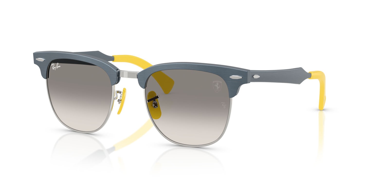 Sunglasses Ray-Ban Scuderia Ferrari RB 3807M (F11232) color blu spazzolato su argento shape square lenses trasparente sfumato grigio
