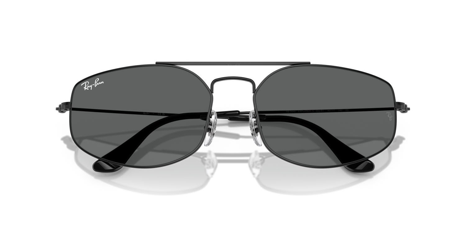 Sunglasses Ray-Ban Explorer 5 RB 3845 (002/B1) color nero shape irregular lenses grigio scuro