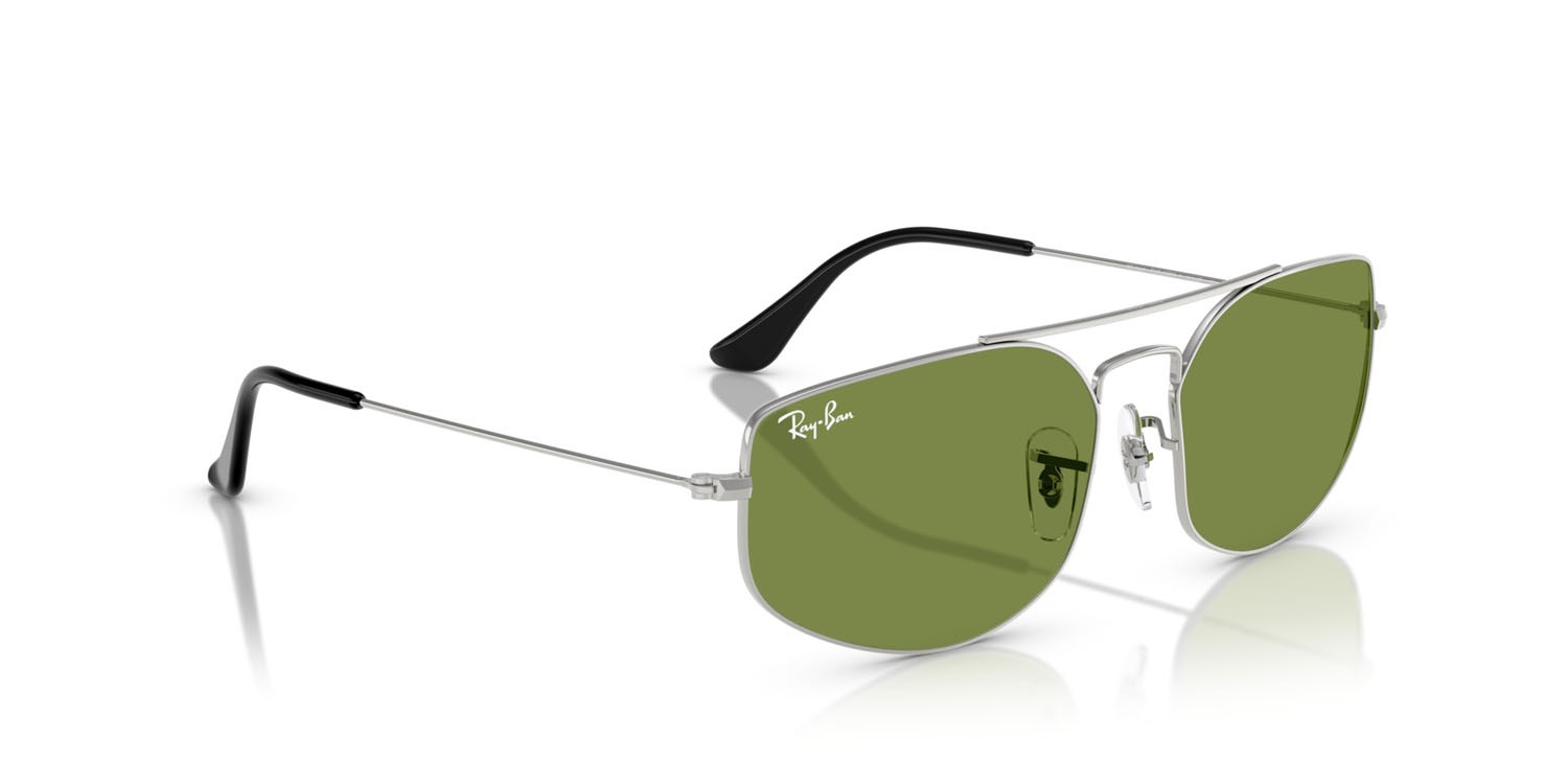 Occhiali da sole Ray-Ban Explorer V RB 3845 (003/4E) colore argento forma irregolare lenti verde