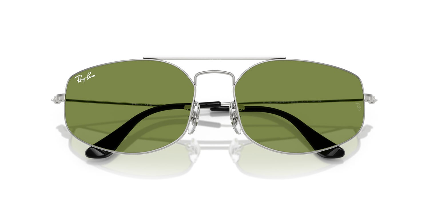 Occhiali da sole Ray-Ban Explorer V RB 3845 (003/4E) colore argento forma irregolare lenti verde