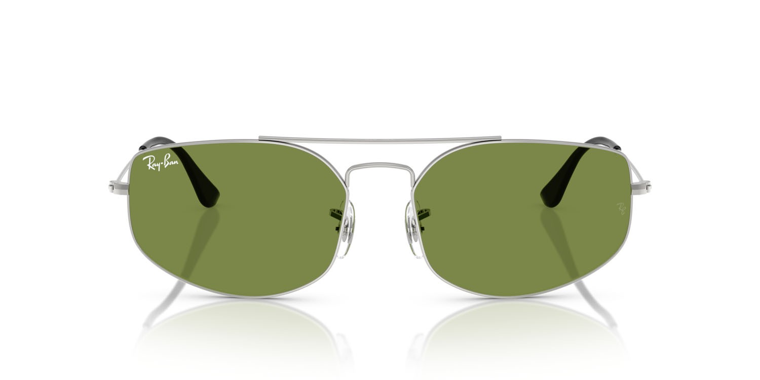 Occhiali da sole Ray-Ban Explorer V RB 3845 (003/4E) colore argento forma irregolare lenti verde