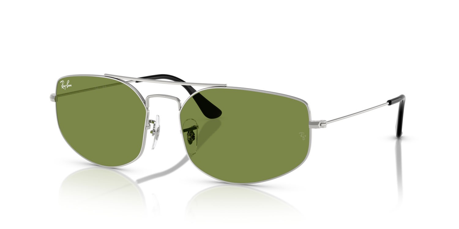 Occhiali da sole Ray-Ban Explorer V RB 3845 (003/4E) colore argento forma irregolare lenti verde