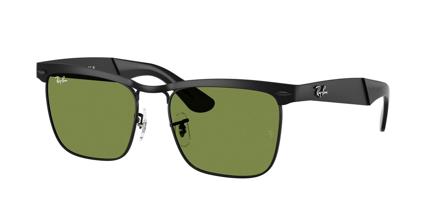 Occhiali da sole Ray-Ban Wayfarer Deluxe RB 3875 (006/4E) colore nero opaco forma quadrato lenti verde