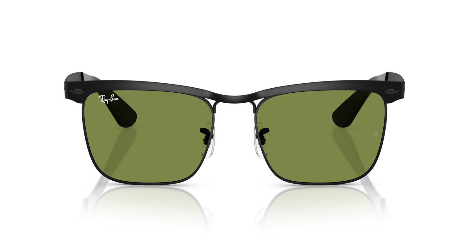 Occhiali da sole Ray-Ban Wayfarer Deluxe RB 3875 (006/4E) colore nero opaco forma quadrato lenti verde