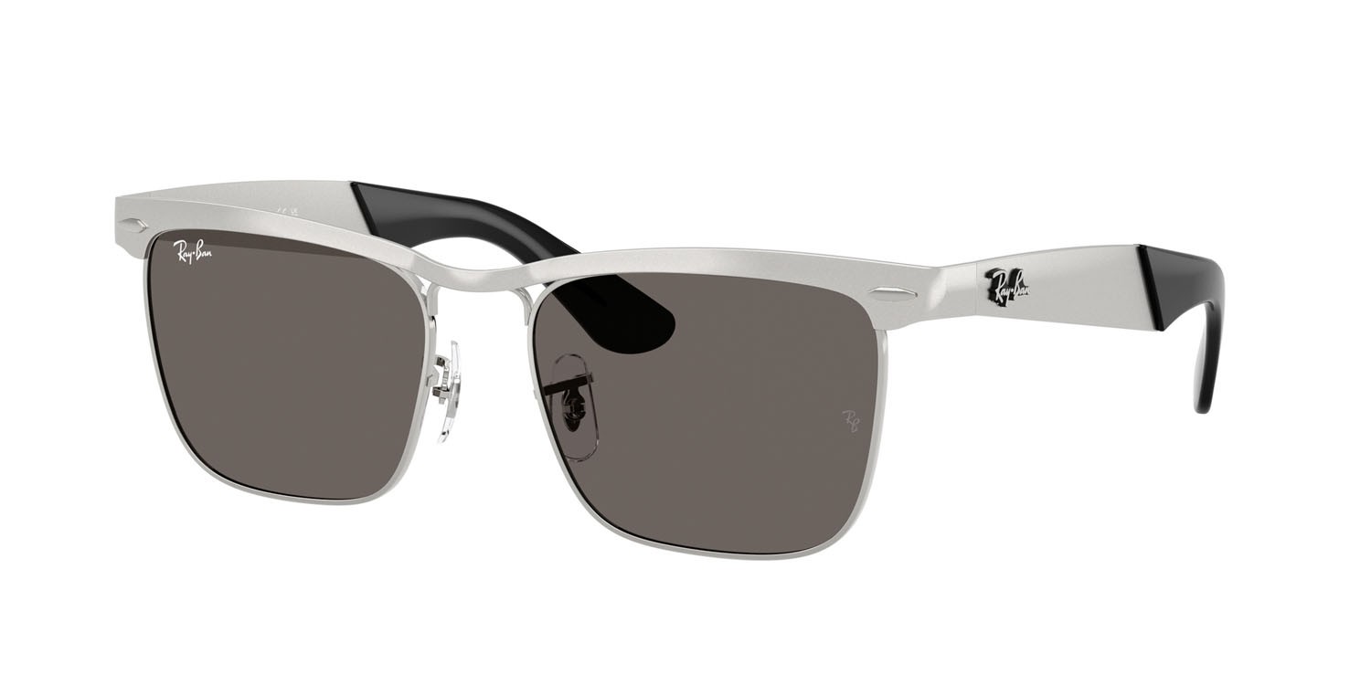 Occhiali da sole Ray-Ban Wayfarer Deluxe RB 3875 (019/B1) colore argento su argento sabbiato forma quadrato lenti grigio scuro