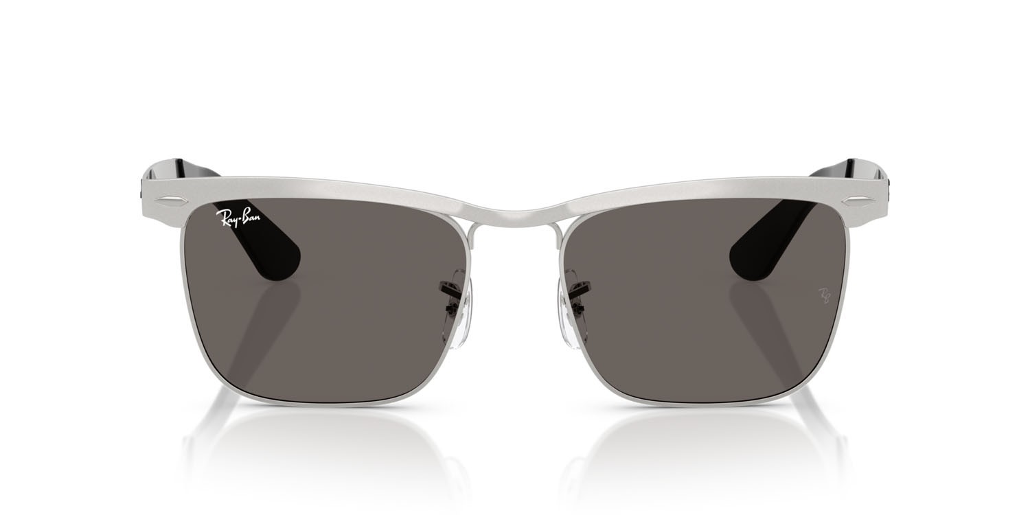 Occhiali da sole Ray-Ban Wayfarer Deluxe RB 3875 (019/B1) colore argento su argento sabbiato forma quadrato lenti grigio scuro