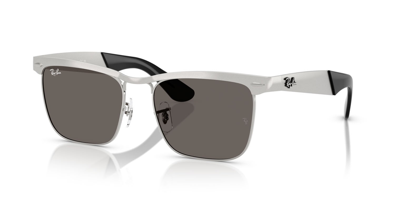 Occhiali da sole Ray-Ban Wayfarer Deluxe RB 3875 (019/B1) colore argento su argento sabbiato forma quadrato lenti grigio scuro