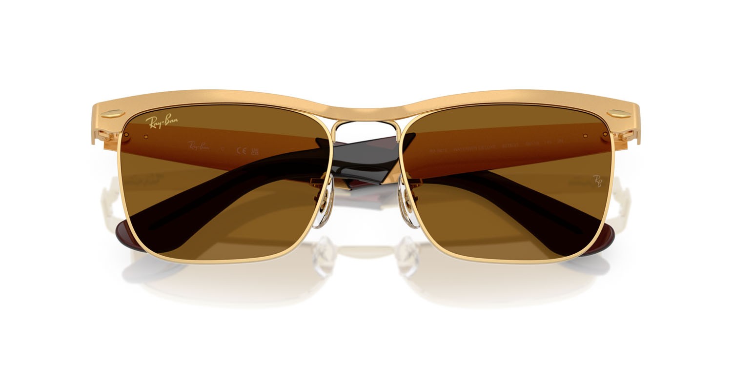 Occhiali da sole Ray-Ban Wayfarer Deluxe RB 3875 (927631) colore sandblasted legend oro forma quadrato lenti marrone