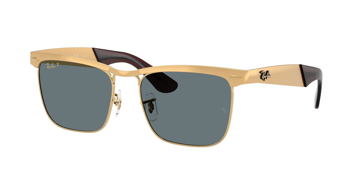 Occhiali da sole Ray-Ban Wayfarer Deluxe RB 3875 (92763R) colore sandblasted legend oro forma quadrato lenti polarizzata blu scuro
