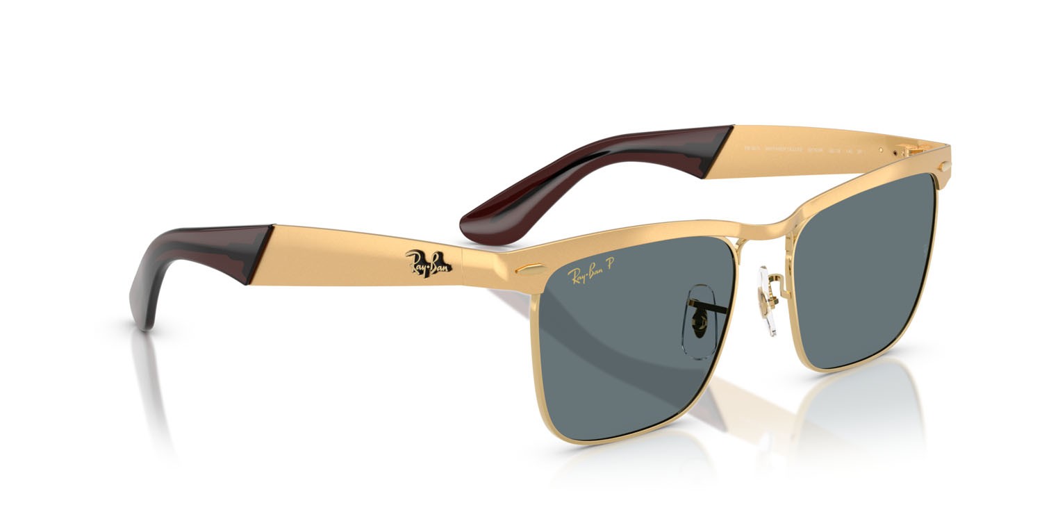 Occhiali da sole Ray-Ban Wayfarer Deluxe RB 3875 (92763R) colore sandblasted legend oro forma quadrato lenti polarizzata blu scuro