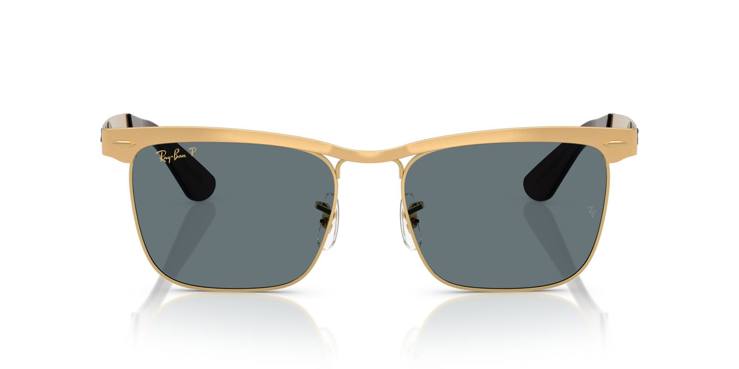 Occhiali da sole Ray-Ban Wayfarer Deluxe RB 3875 (92763R) colore sandblasted legend oro forma quadrato lenti polarizzata blu scuro