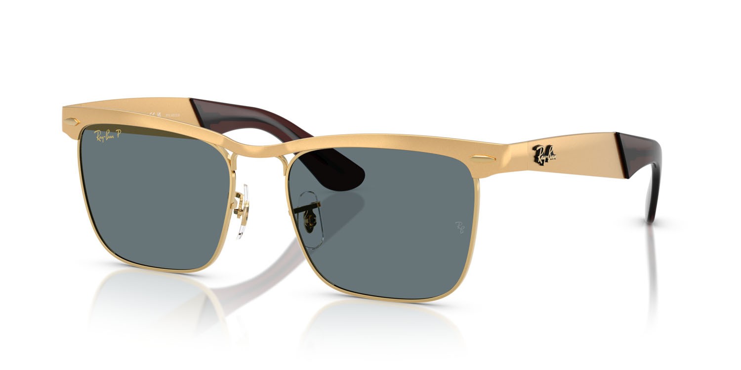 Occhiali da sole Ray-Ban Wayfarer Deluxe RB 3875 (92763R) colore sandblasted legend oro forma quadrato lenti polarizzata blu scuro