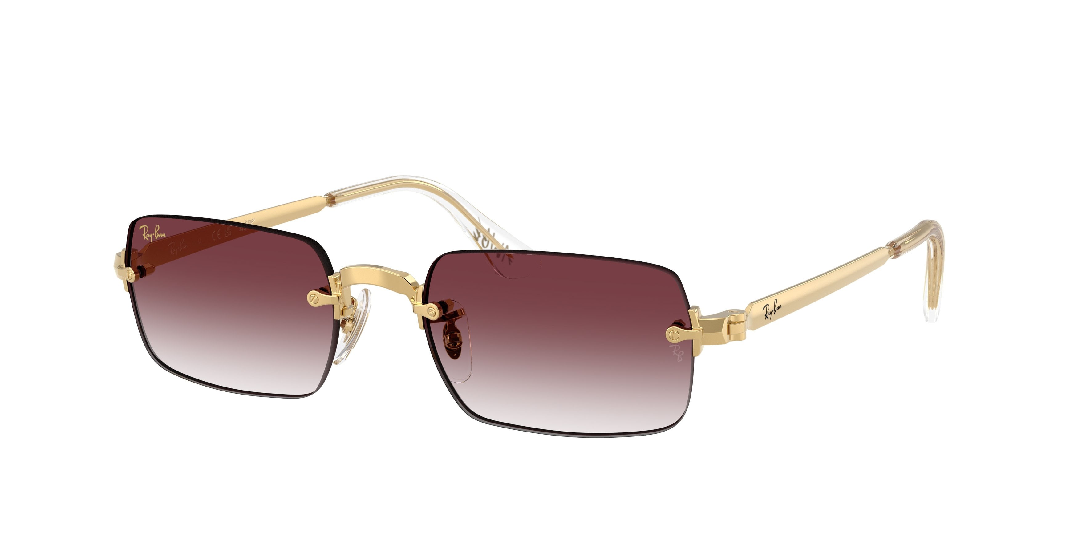 Sunglasses Ray-Ban ASAP Rocky RB 3928 (001/8H) color oro arista shape oval lenses trasparente sfumato viola scuro