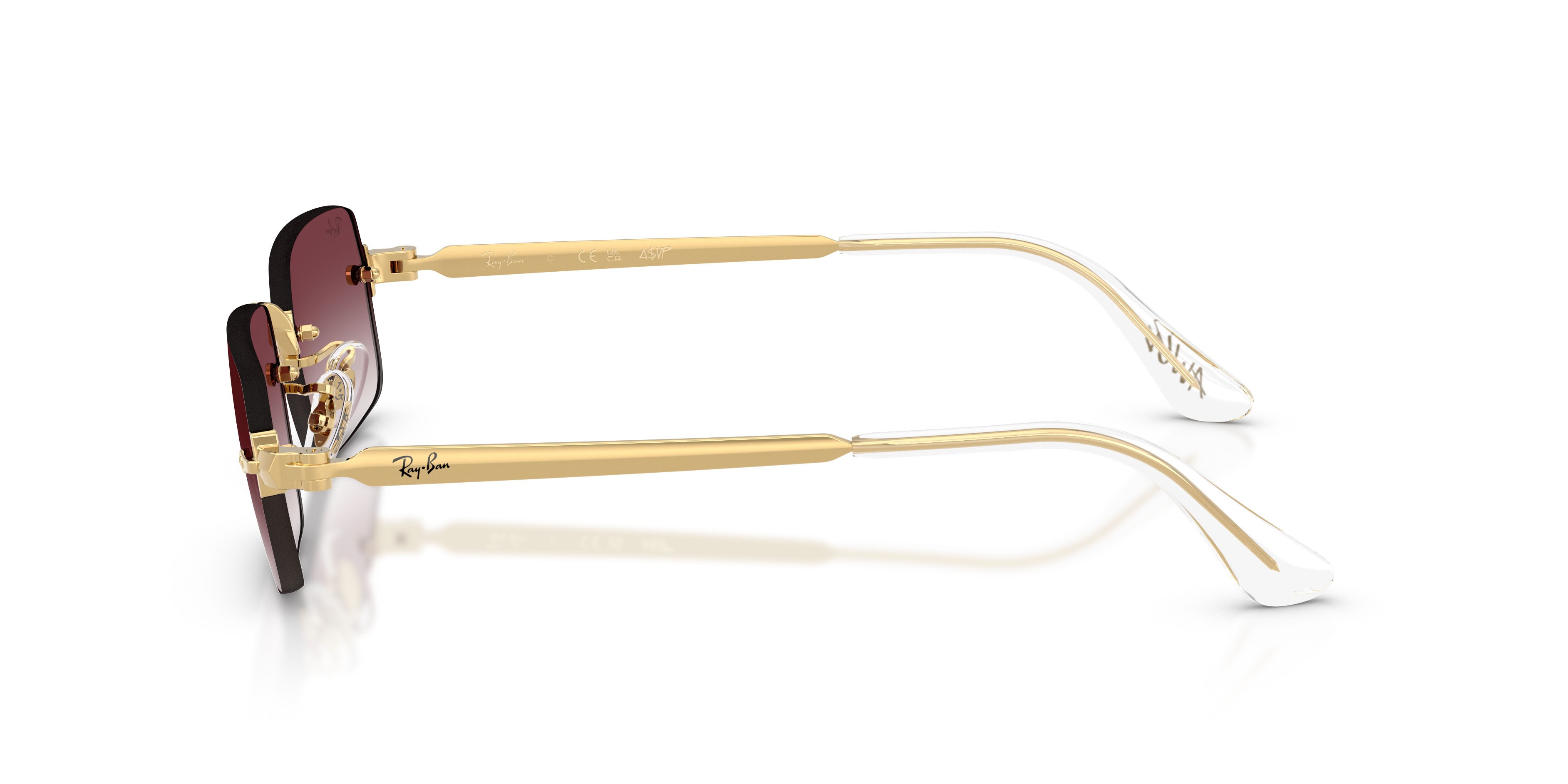 Sunglasses Ray-Ban ASAP Rocky RB 3928 (001/8H) color oro arista shape oval lenses trasparente sfumato viola scuro