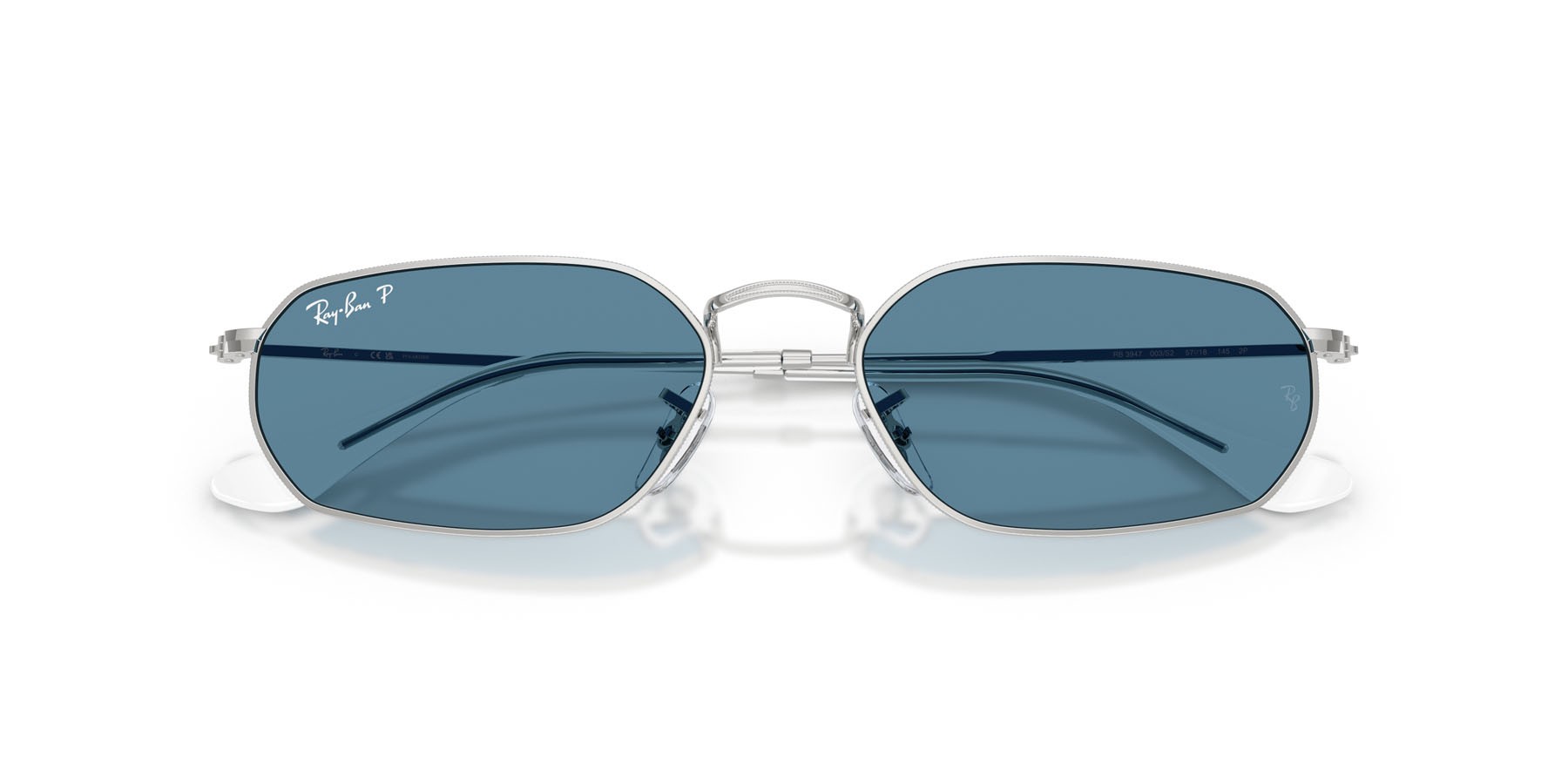 Sonnenbrillen Ray-Ban RB 3947 (003/S2) farbe argento form unregelmäßig gläser polarized blu