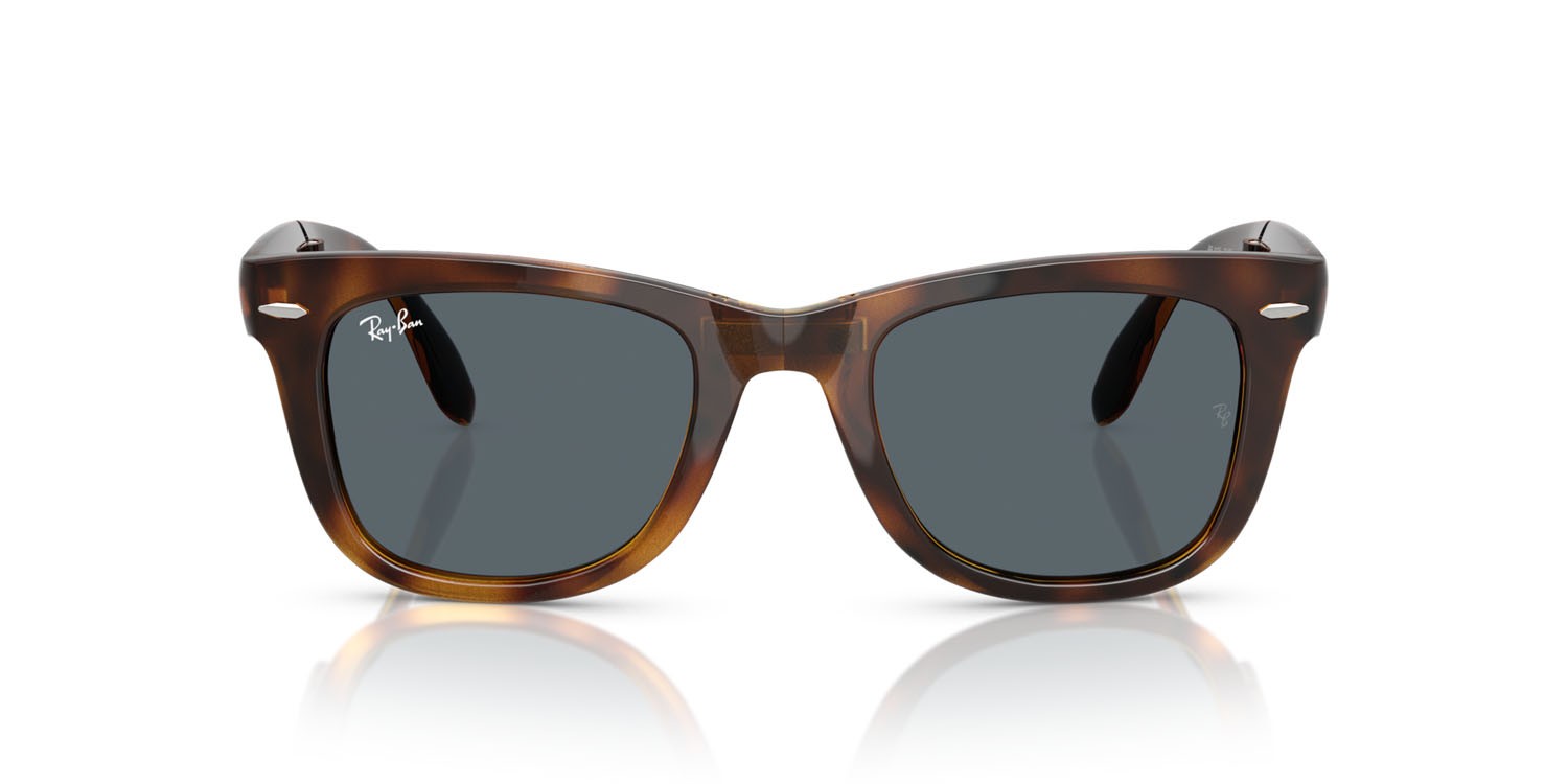 Occhiali da sole Ray-Ban Folding Wayfarer RB 4105 (710/R5) colore havana forma quadrato lenti blu