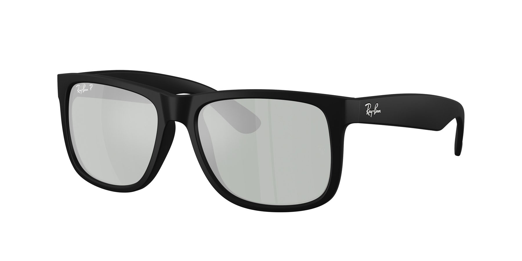 Occhiali da sole Ray-Ban Justin RB 4165 (622/Y4) colore gomma nera forma quadrato lenti verde polarizzato a specchio grigio