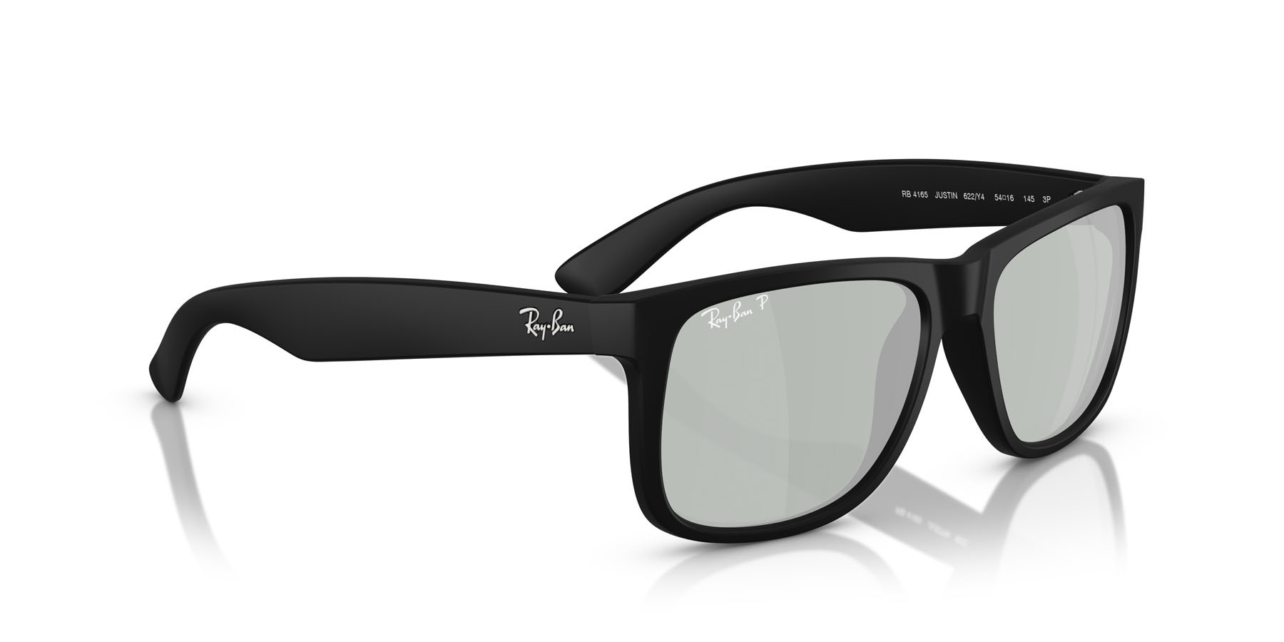 Occhiali da sole Ray-Ban Justin RB 4165 (622/Y4) colore gomma nera forma quadrato lenti verde polarizzato a specchio grigio