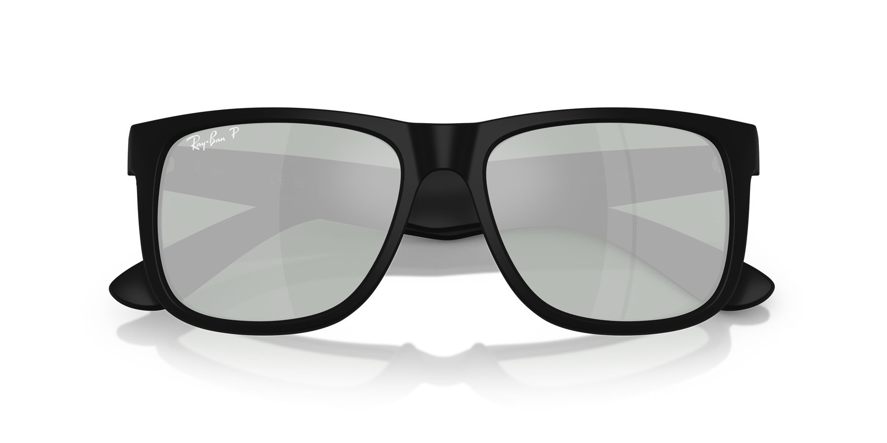 Occhiali da sole Ray-Ban Justin RB 4165 (622/Y4) colore gomma nera forma quadrato lenti verde polarizzato a specchio grigio