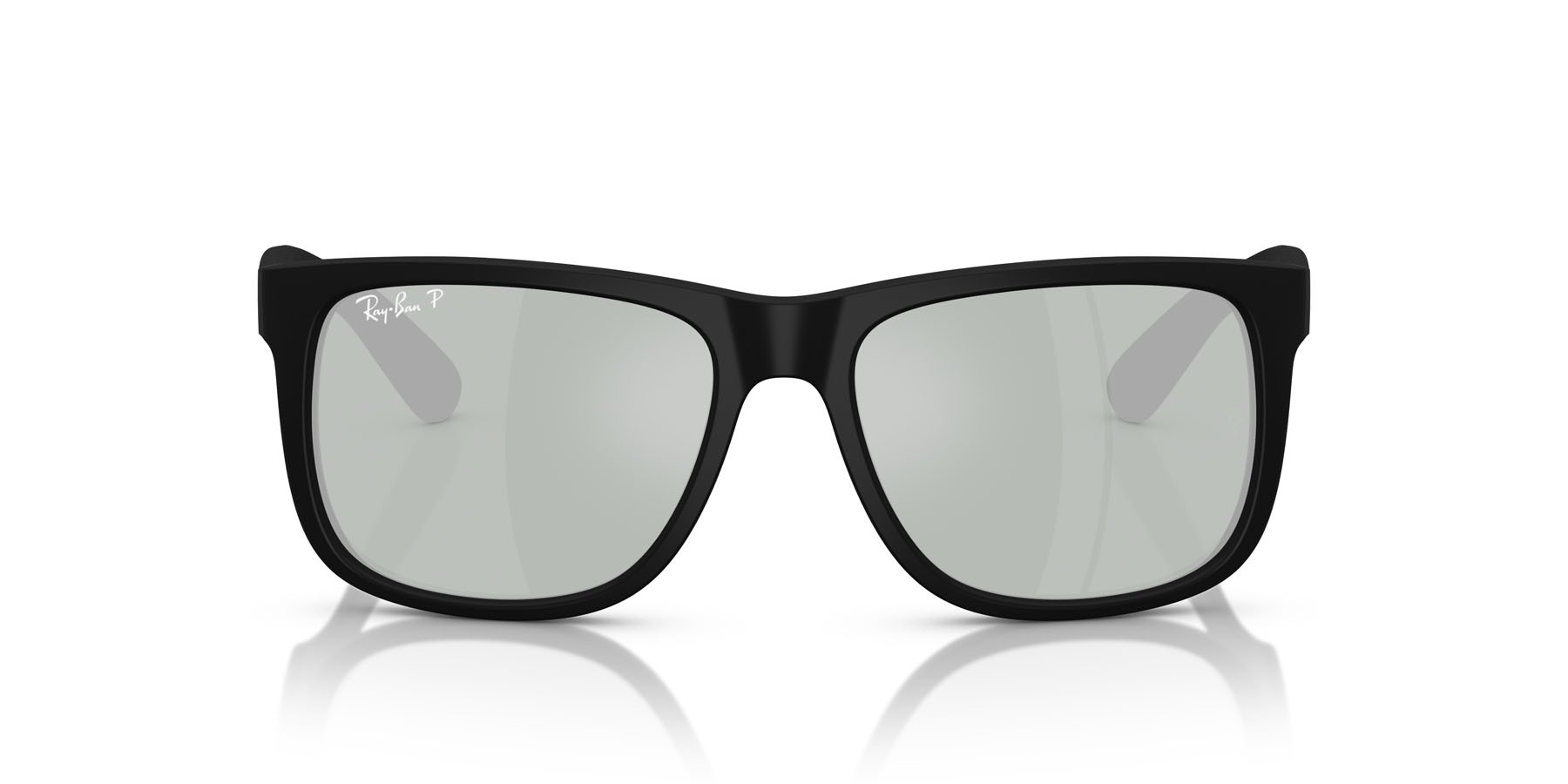 Occhiali da sole Ray-Ban Justin RB 4165 (622/Y4) colore gomma nera forma quadrato lenti verde polarizzato a specchio grigio