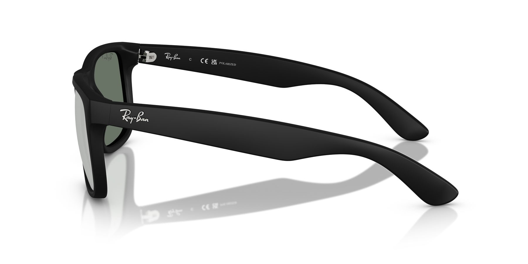 Occhiali da sole Ray-Ban Justin RB 4165 (622/Y4) colore gomma nera forma quadrato lenti verde polarizzato a specchio grigio