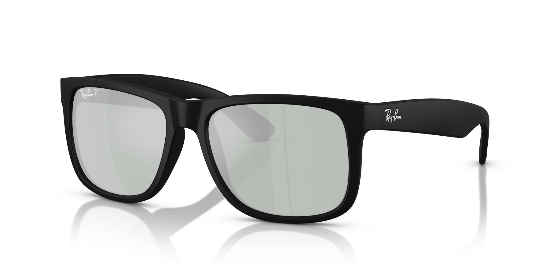Occhiali da sole Ray-Ban Justin RB 4165 (622/Y4) colore gomma nera forma quadrato lenti verde polarizzato a specchio grigio