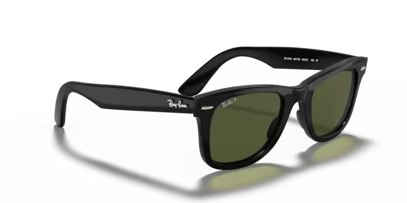 Sunglasses Ray-Ban Wayfarer Ease RB 4340 (601/58) color black shape square lenses green polarized