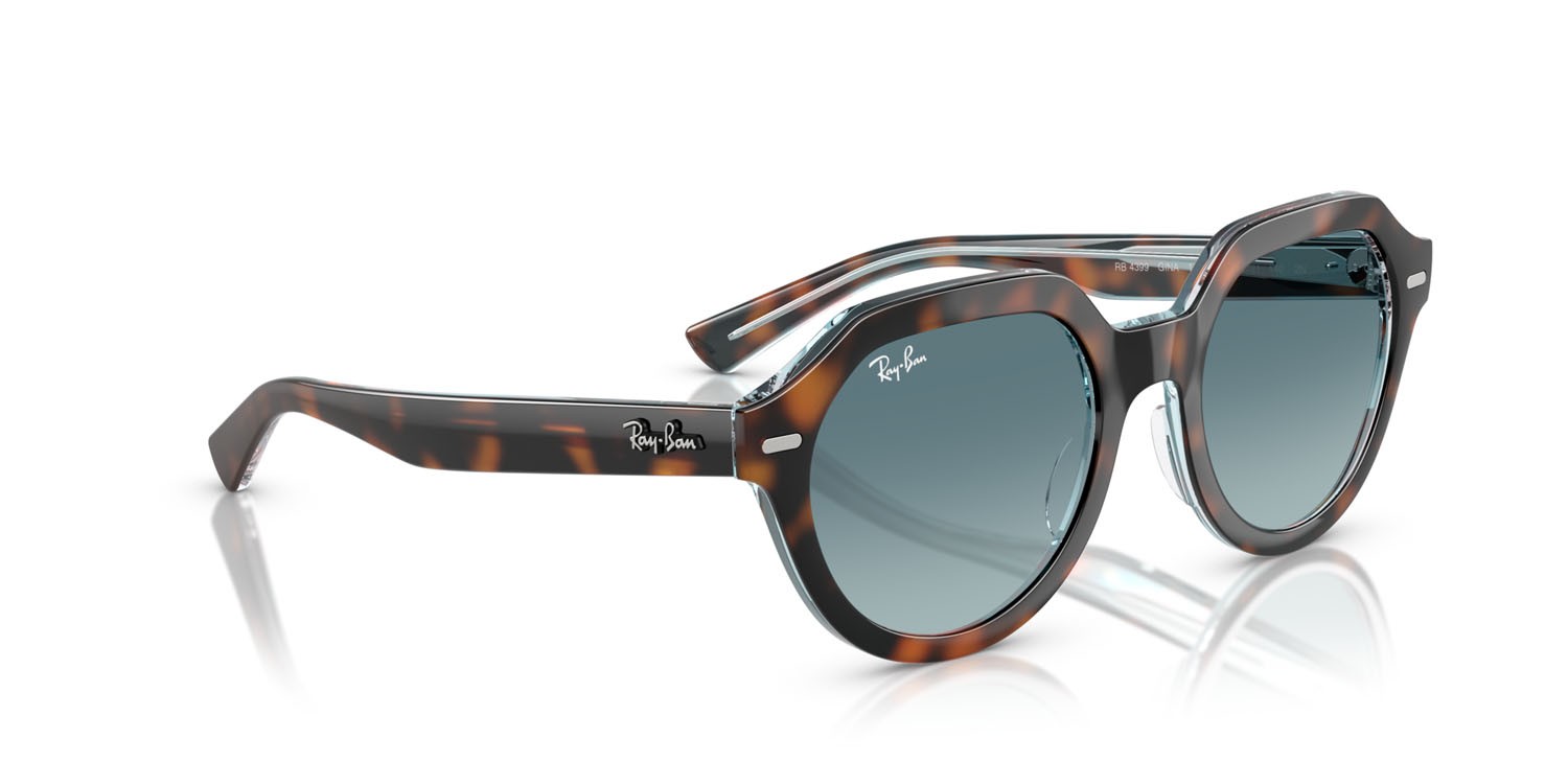 Occhiali da sole Ray-Ban Gina RB 4399 (14133M) colore havana scuro su multicolor forma quadrato lenti blu sfumato grigio