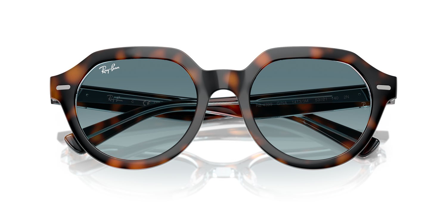 Occhiali da sole Ray-Ban Gina RB 4399 (14133M) colore havana scuro su multicolor forma quadrato lenti blu sfumato grigio