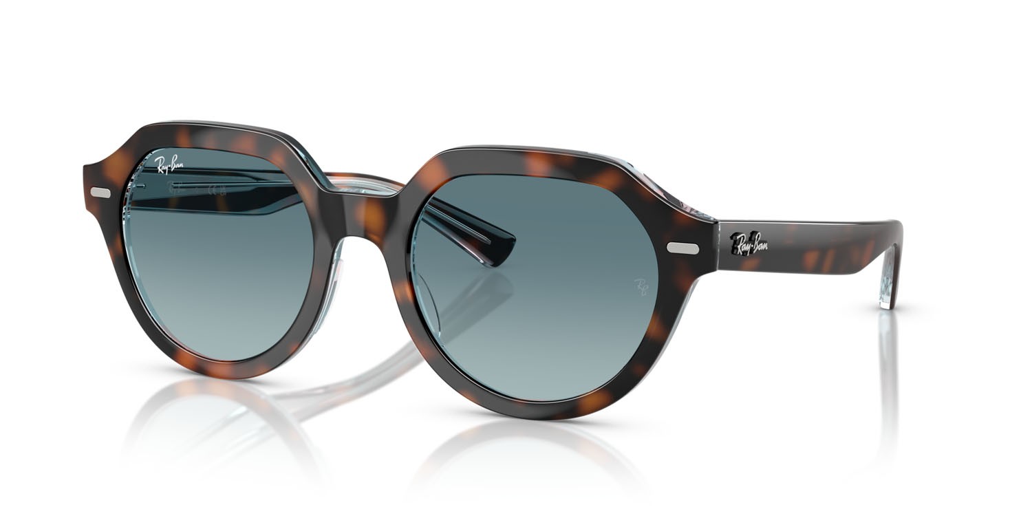 Occhiali da sole Ray-Ban Gina RB 4399 (14133M) colore havana scuro su multicolor forma quadrato lenti blu sfumato grigio
