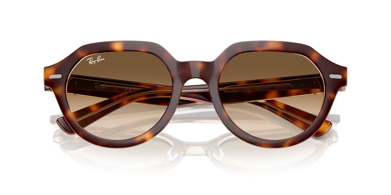 Sonnenbrillen Ray-Ban Gina RB 4399 (141451) farbe havana chiaro su multicolor form quadratisch gläser trasparente sfumato marrone
