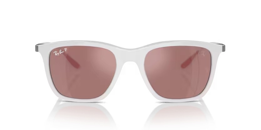 Sonnenbrillen Ray-Ban Scuderia Ferrari Leclerc Special Edition 2024 RB 4433M (F625H2) farbe bianco form quadratisch gläser viola/argento