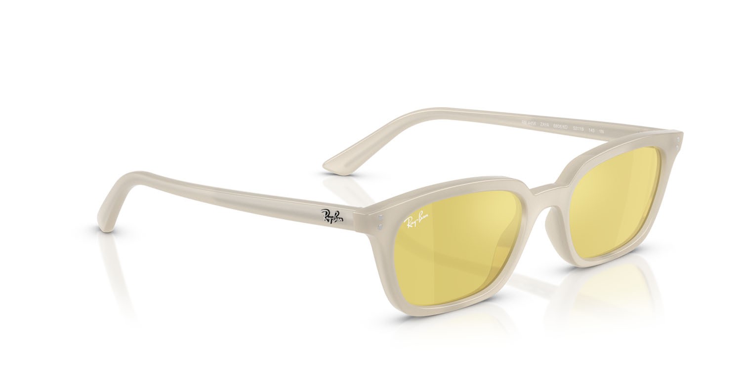 Sonnenbrillen Ray-Ban Zaya RB 4456 (68086D) farbe bianco cloudy warm form quadratisch gläser giallo a specchio/flash oro