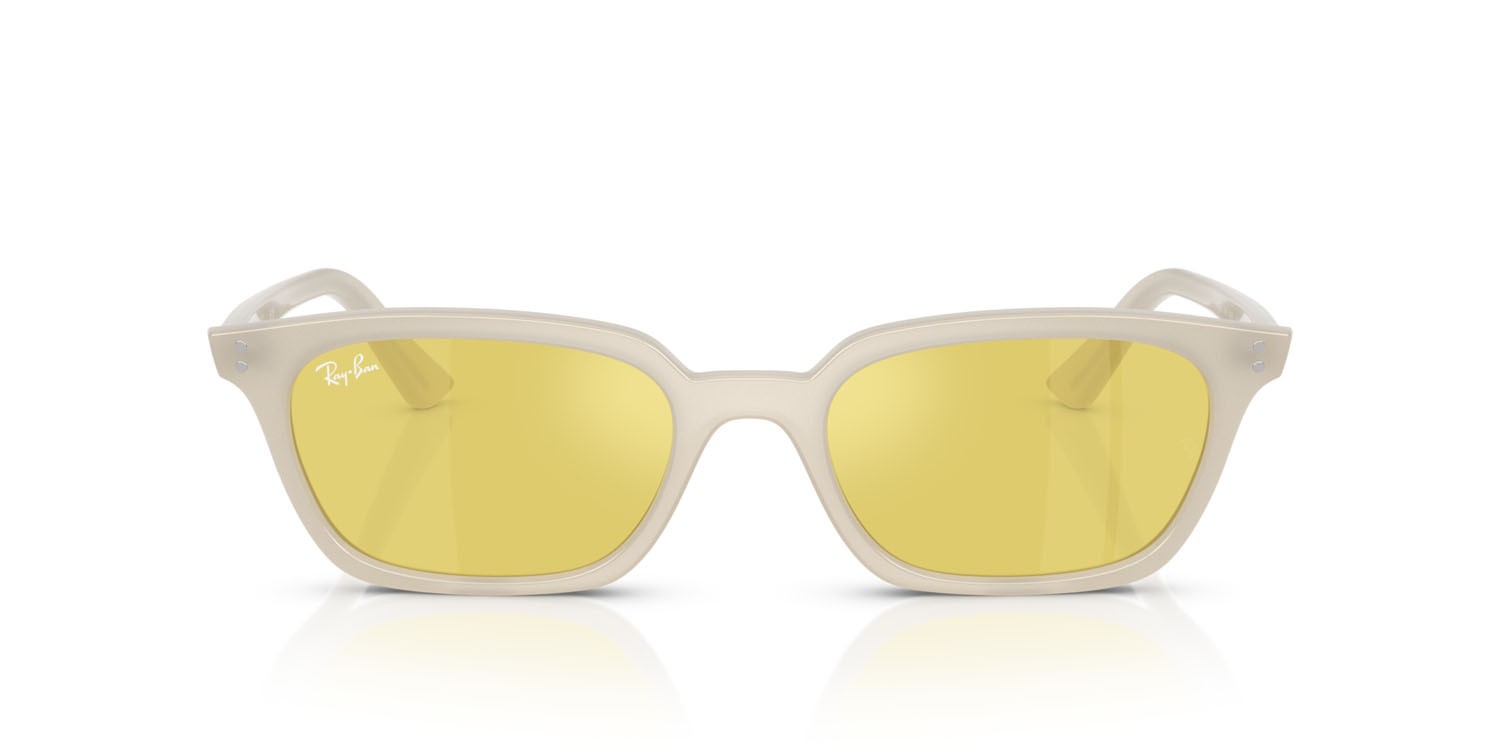 Sonnenbrillen Ray-Ban Zaya RB 4456 (68086D) farbe bianco cloudy warm form quadratisch gläser giallo a specchio/flash oro