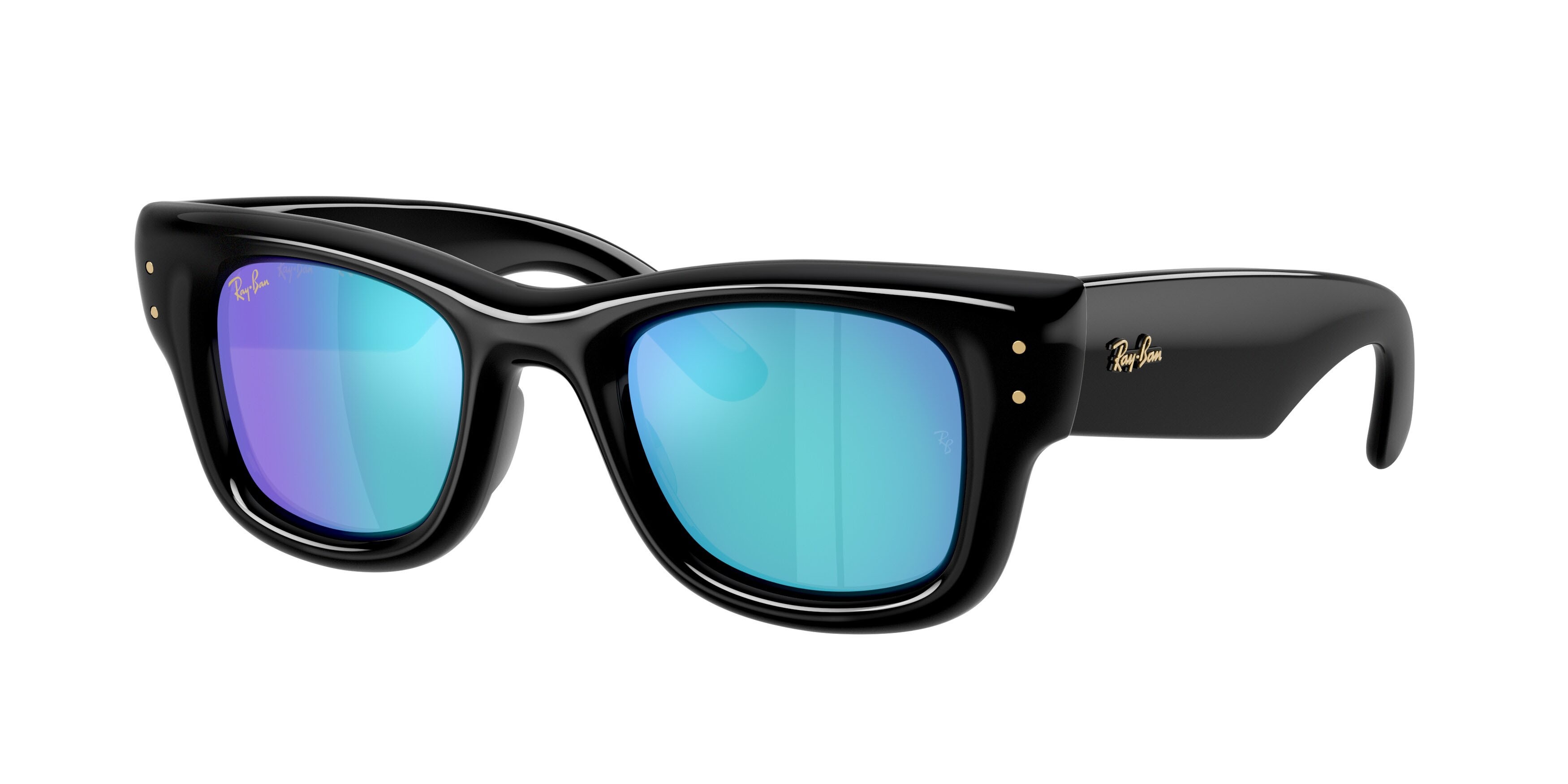 Sonnenbrillen Ray-Ban Wayfarer Puffer RB 4940 (601/55) farbe nero form quadratisch gläser verde chiaro specchiato blu