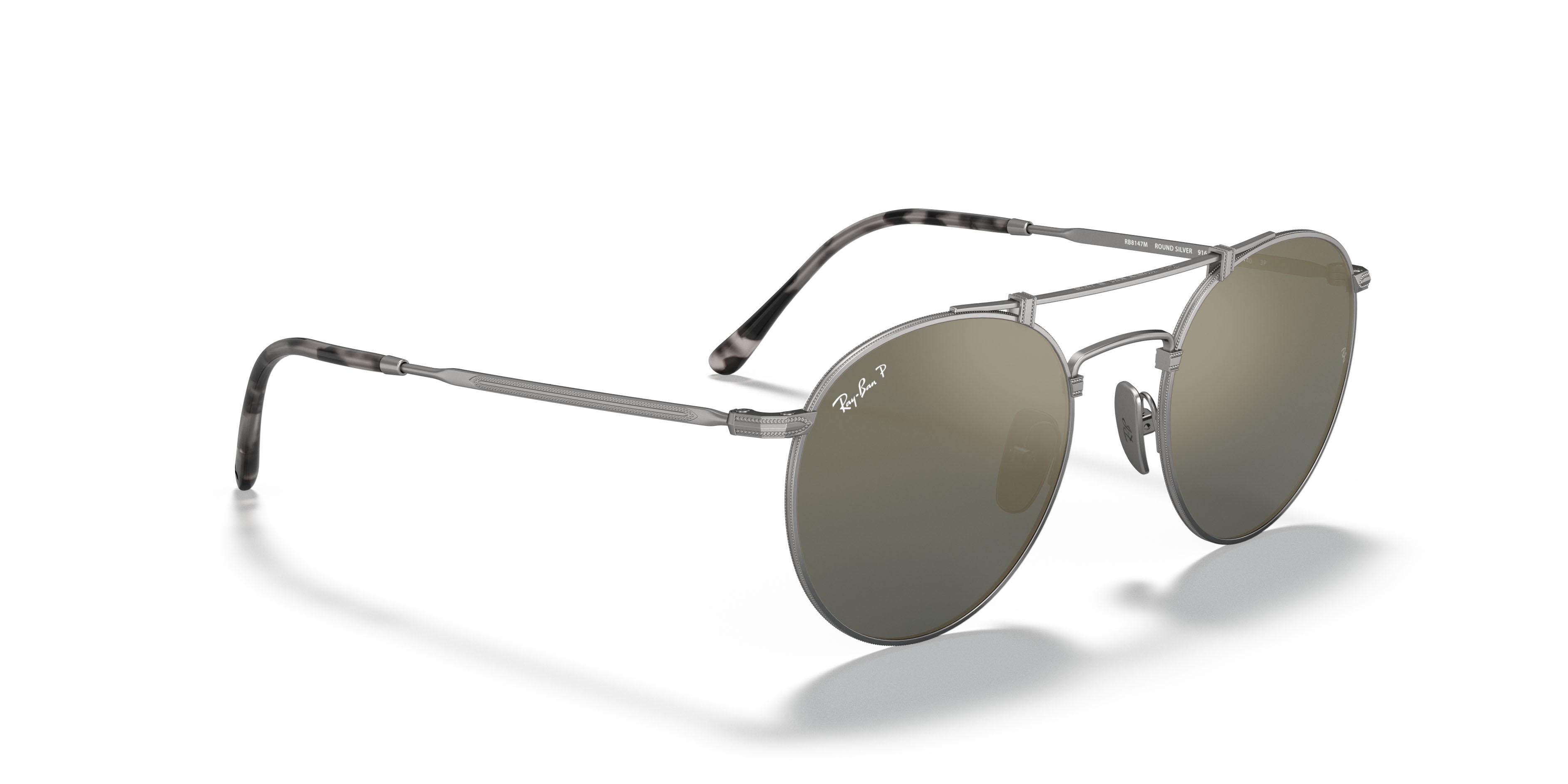 Sunglasses Ray-Ban Round Titanium RB 8147M (9165) color argento shape round lenses polarizzate blu cristallo